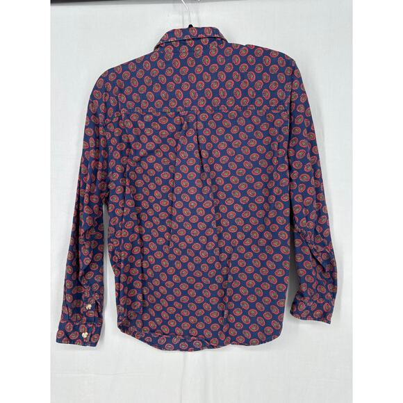 70s Vintage Top Womens Medium Navy Blue Paisley Red Button Boho Cotton - Picture 3 of 7